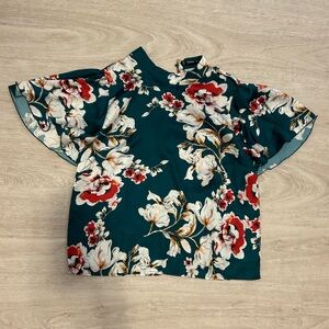 SHEIN Green High Neck Floral Blouse - Large